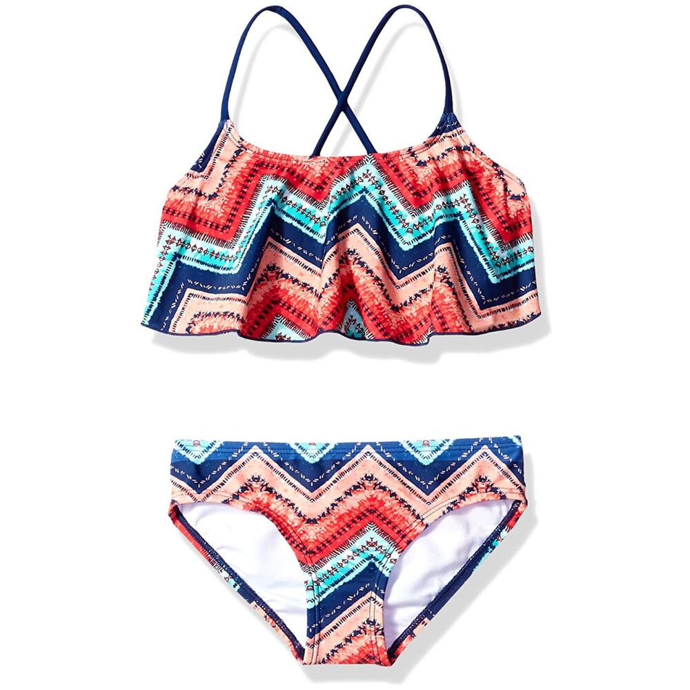 Kanu Surf Girls Alania Flounce Bikini Beach Sport 2 Piece Swimsuit Size 8